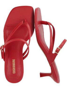 Women's Red Sandals Comfortable Buckle Strappy Madrid Kitten Heel Square Toe